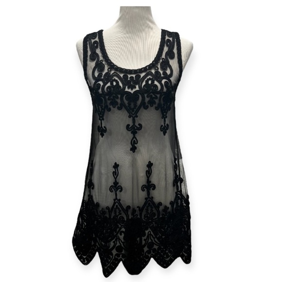 Pretty Angel Gothic Sheer Embroidered Silk Blend Tunic Top Dress Size Small - Picture 1 of 7